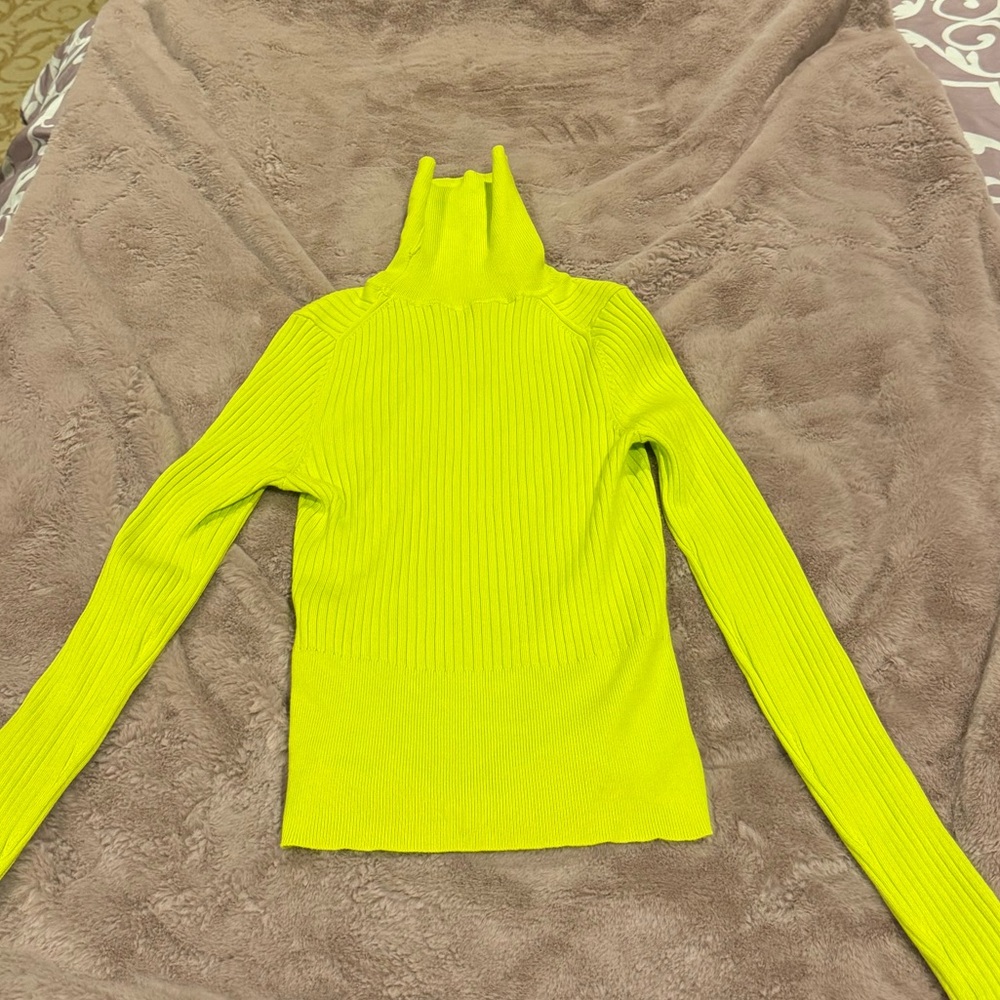 Zara Neon Yellow Ribbed Turtleneck Sweatshirt
